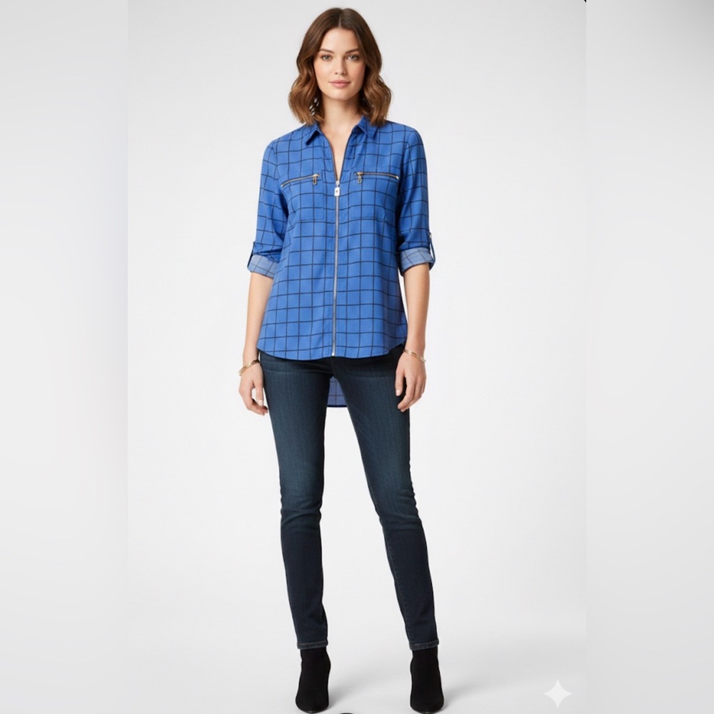 Michael Kors Blue Grid Pattern Top #tometogirl Fmedtersnean #summer